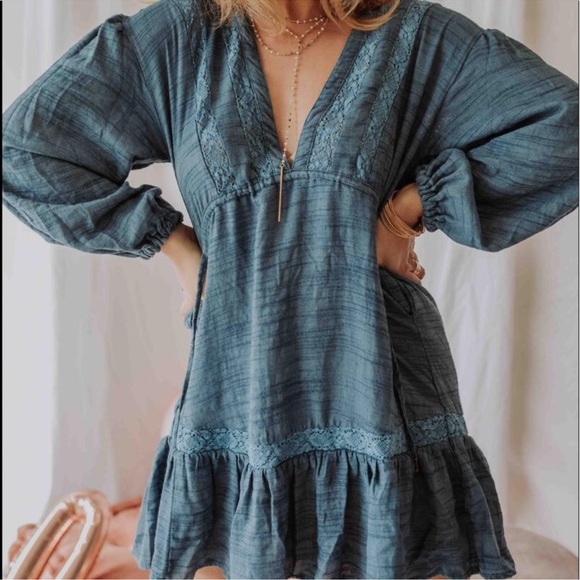 Free People Dresses & Skirts - Free People rugged beauty swing dress - sky wash blue Size Medium